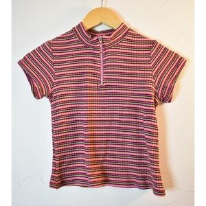 90s / 2000s Kids SWAT Pink  Striped Shirt with Zipper Collar